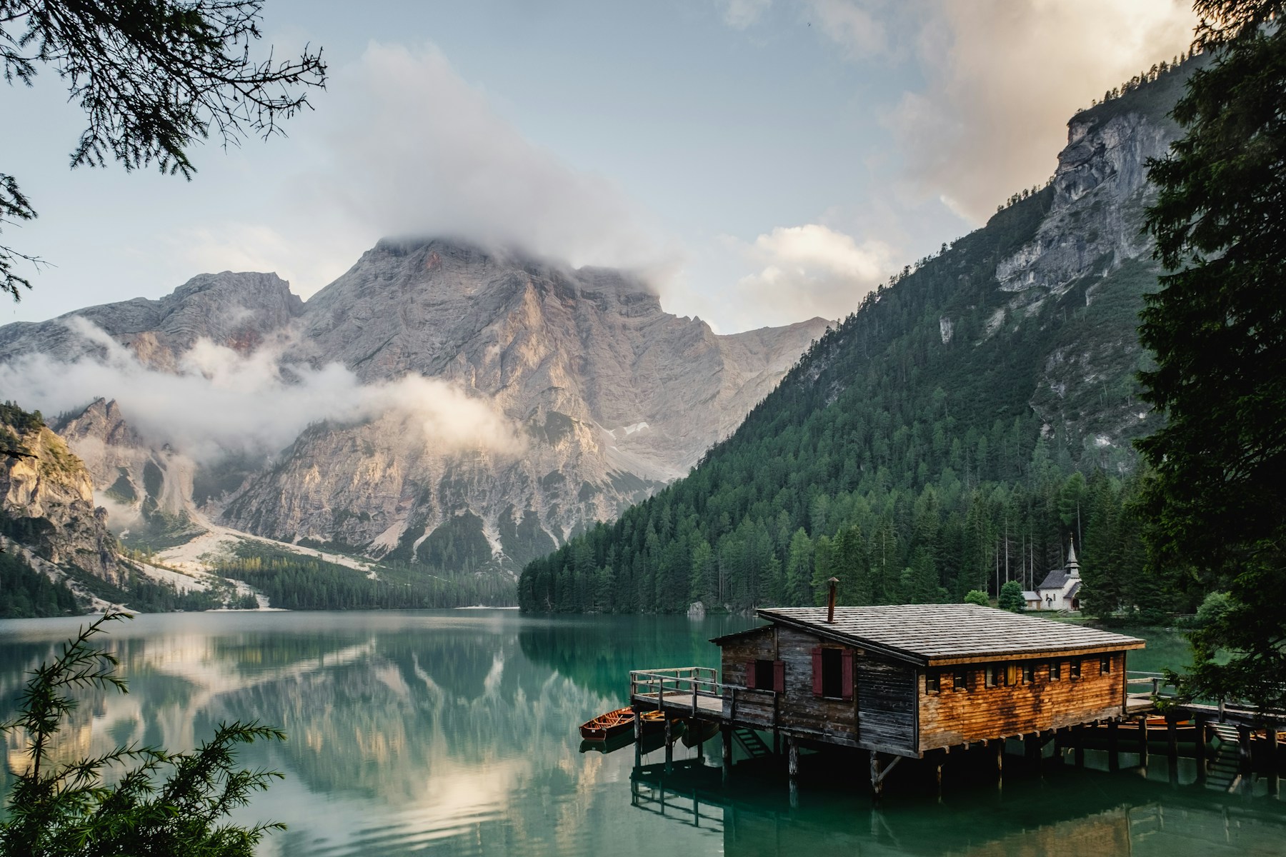 A mountain landscape reflected in a still lake